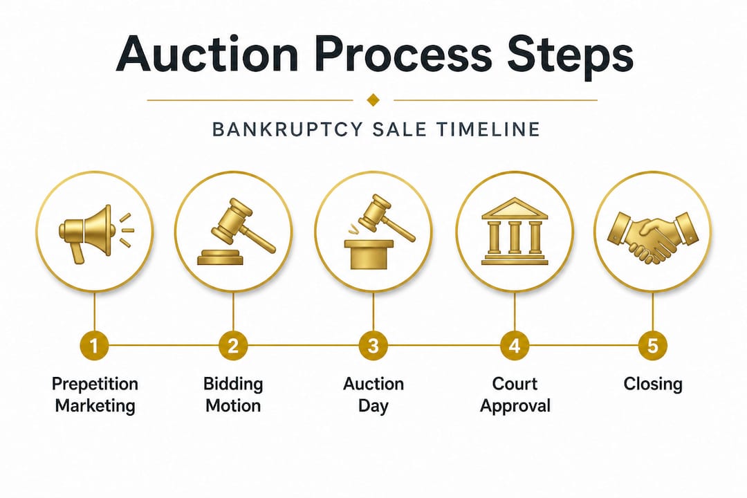 Infographic showing bankruptcy auction process steps
