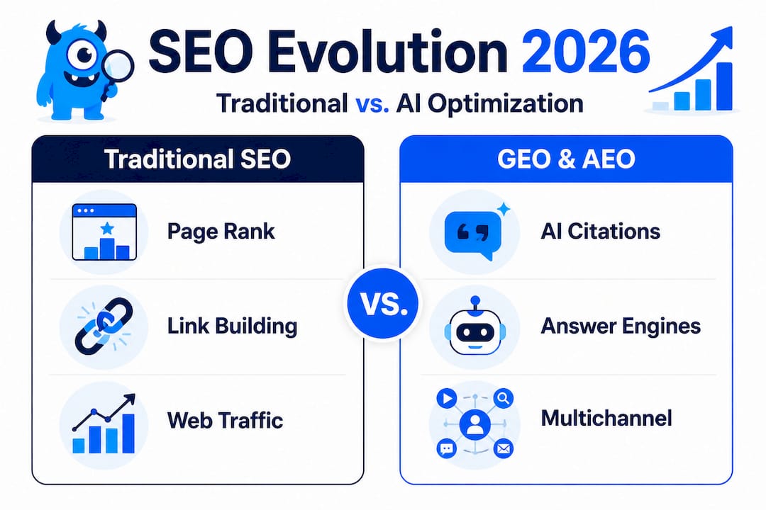 Infographic comparing traditional SEO with AI-powered SEO