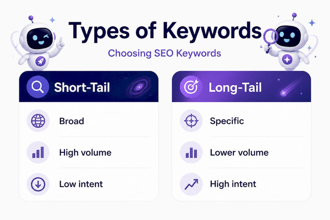 Infographic comparing short-tail and long-tail keywords