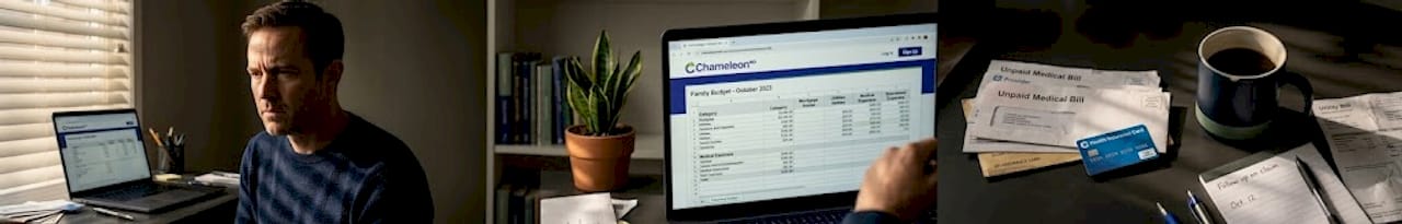 Man reviewing family budget with medical bills