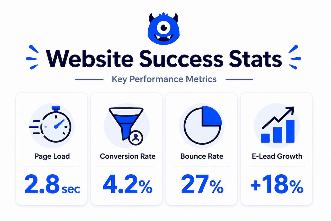 Infographic showing website KPIs and optimization stats