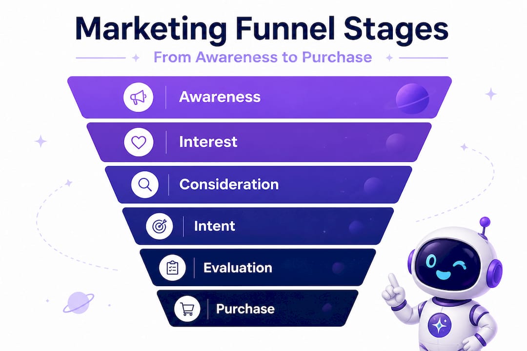 Infographic showing stages of a marketing funnel