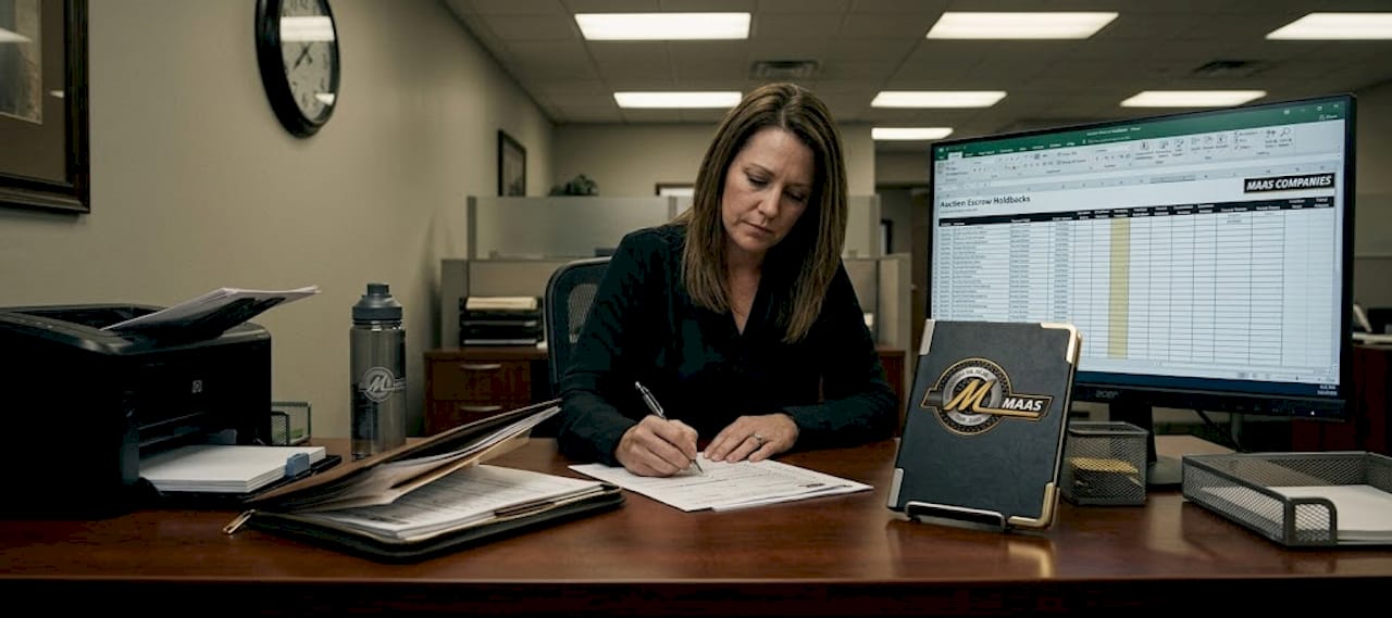 Agent finalizes auction escrow paperwork