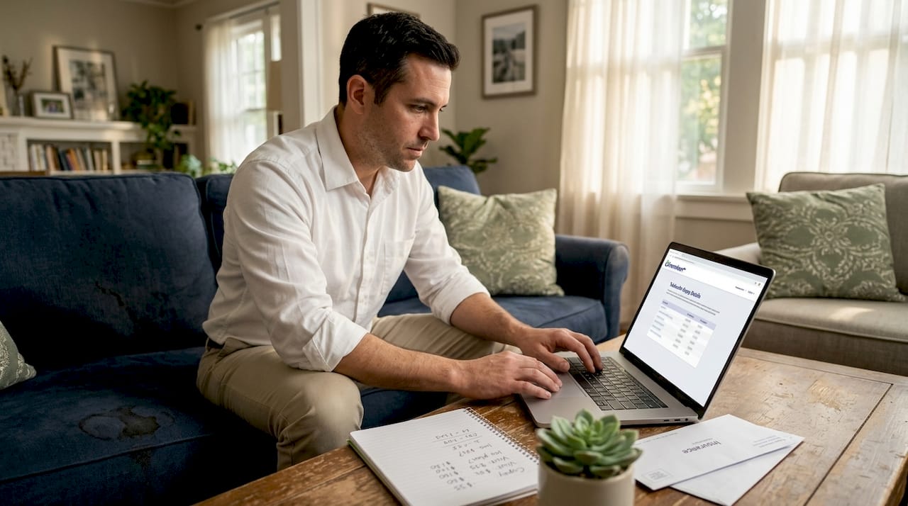 Man reviewing telehealth cost savings at home