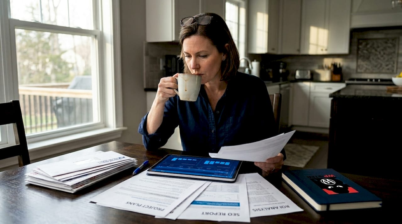Business owner reviewing SEO website analytics