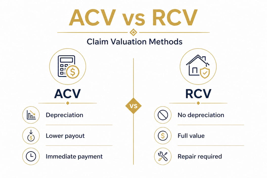 Infographic comparing ACV and RCV insurance claim methods