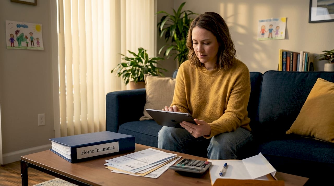 Woman calculating insurance deductible with bills