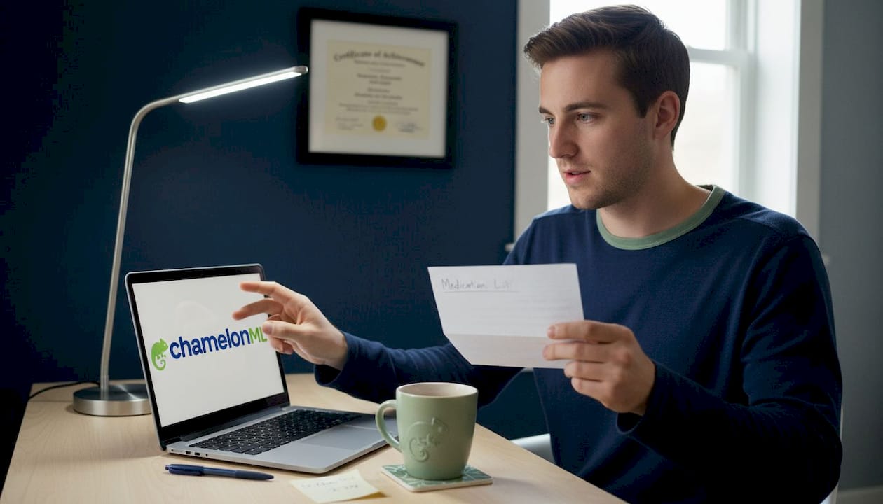 Man preparing for telehealth visit in home office
