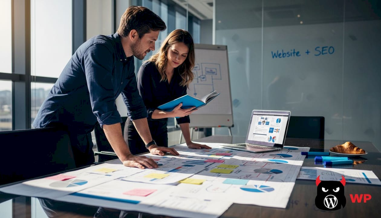 Colleagues discuss digital growth roadmap at table