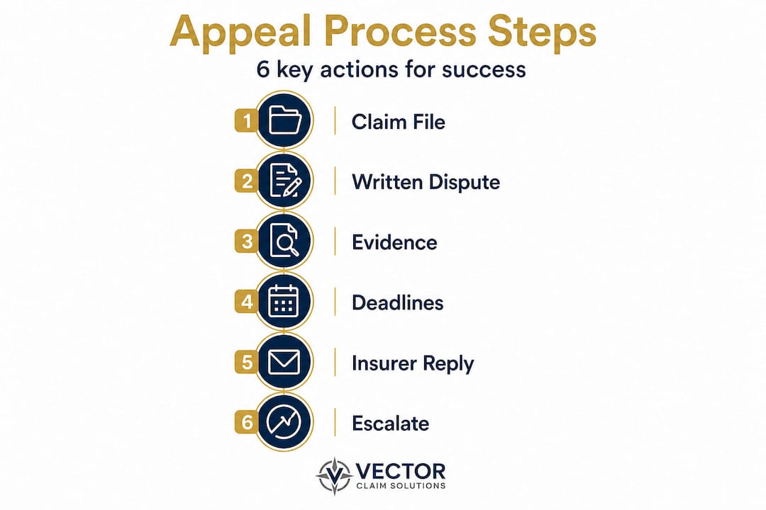 Property claim appeal process steps vertical infographic