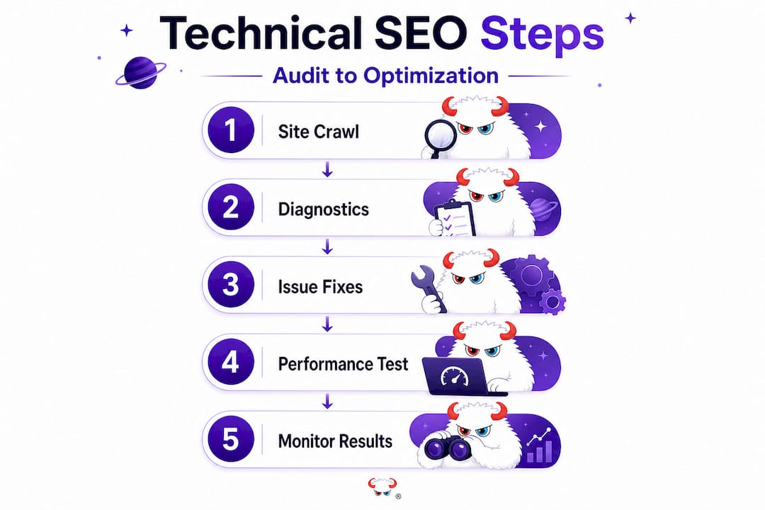 Infographic outlining technical SEO process steps