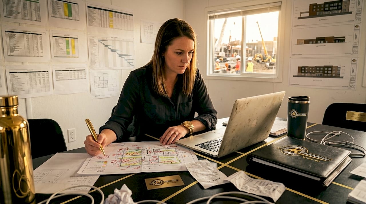 Engineer reviewing installation cost paperwork