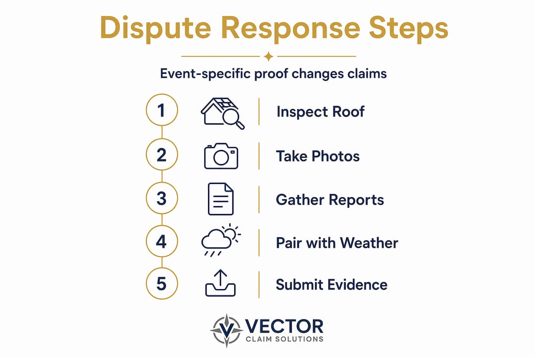 Infographic of steps to respond to hail claim dispute