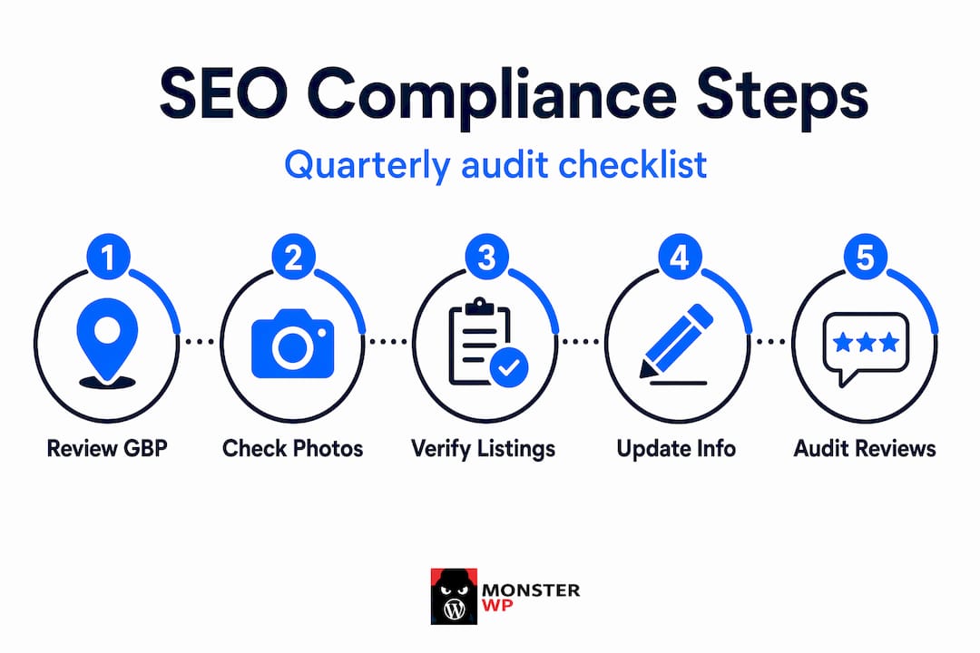 Infographic showing SEO policy audit checklist steps