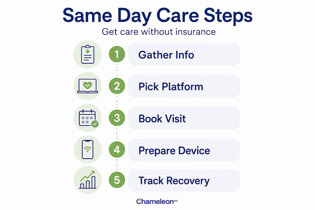 Infographic showing steps for same day online care
