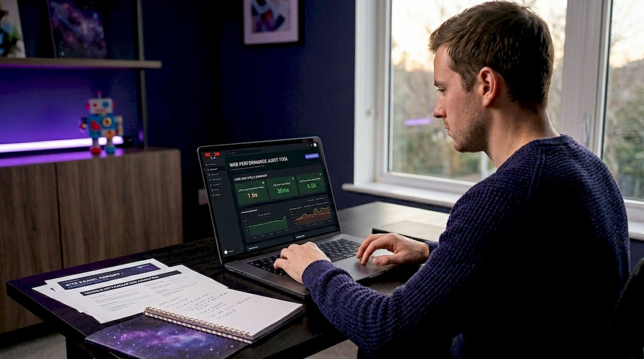Man checks technical SEO site metrics