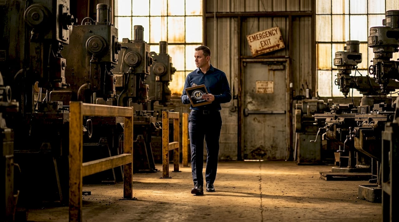 Consultant inspecting distressed industrial facility