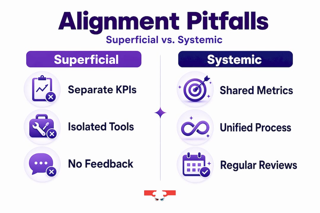 Infographic comparing superficial and systemic alignment pitfalls