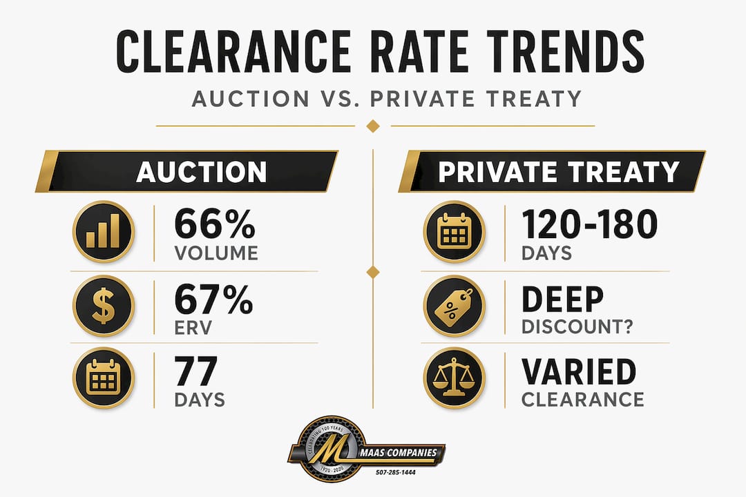 Infographic comparing auction and private treaty clearance rates