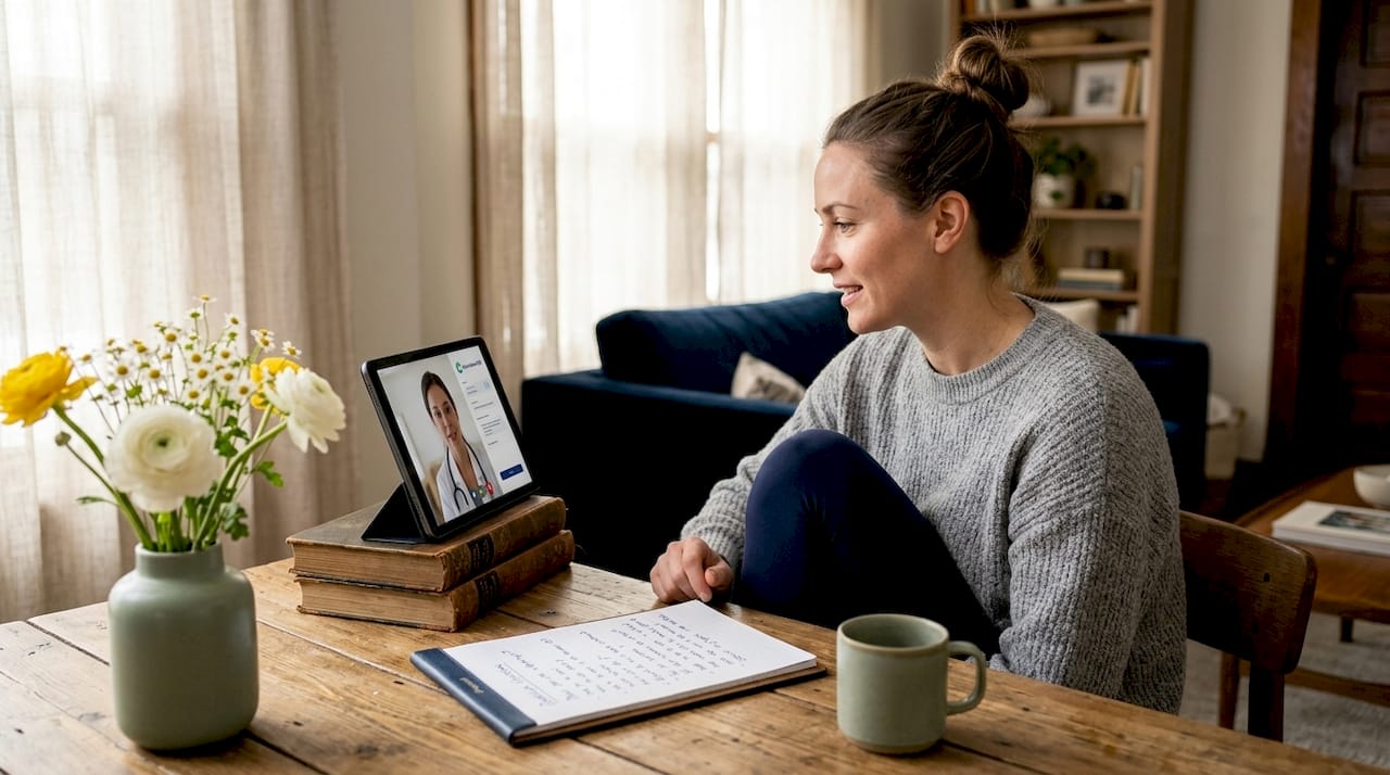 Patient using telemedicine at home on tablet