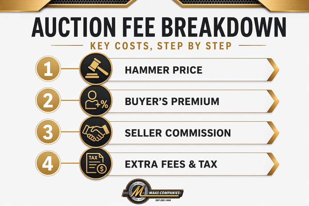 Infographic showing auction fee breakdown steps