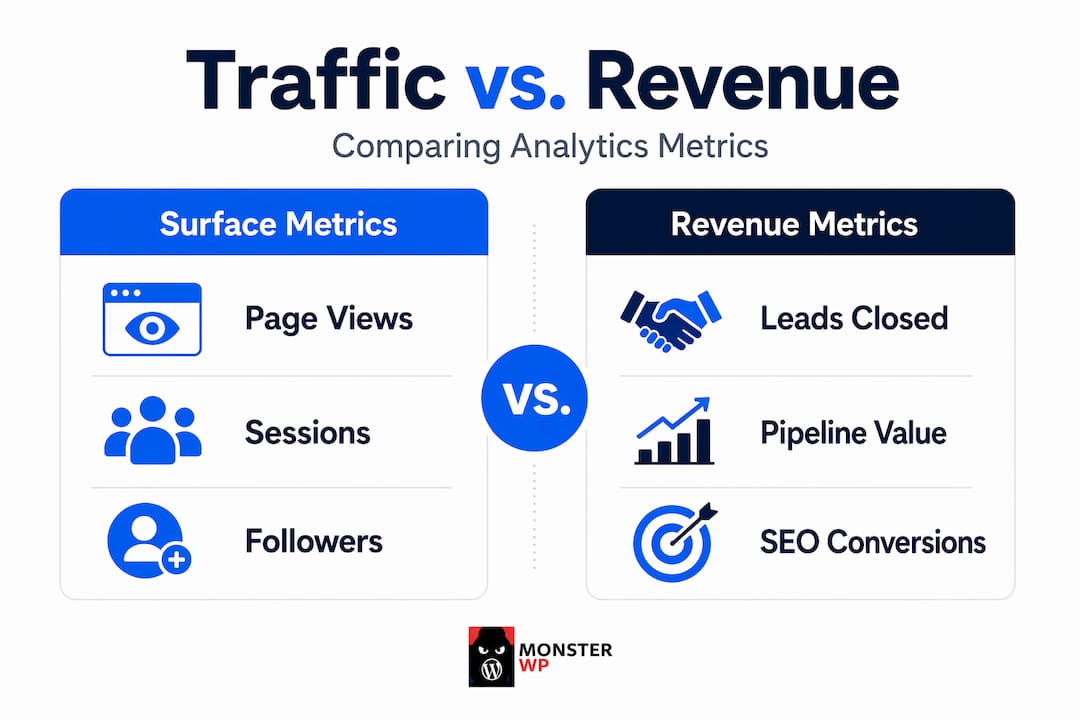 Infographic comparing surface metrics and revenue metrics