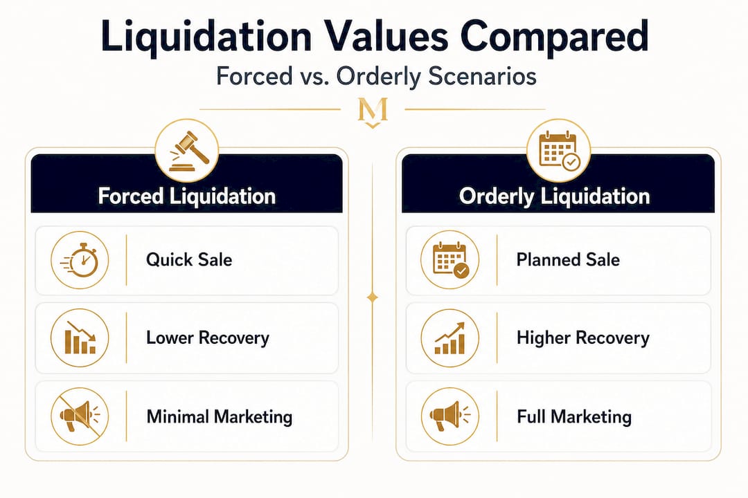 Comparison of forced and orderly liquidation values