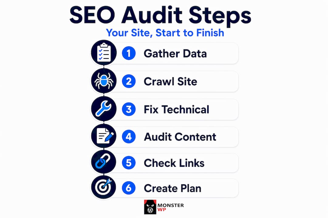 Infographic outlining key SEO audit steps