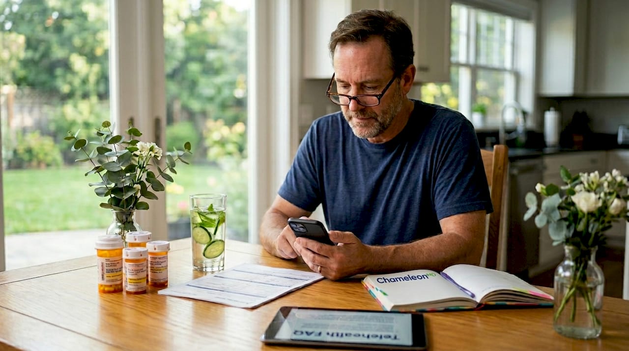 Man reviewing telehealth medication options