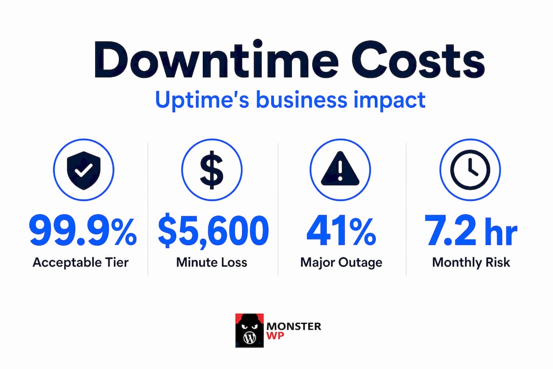 Stat infographic showing uptime benchmarks and downtime costs