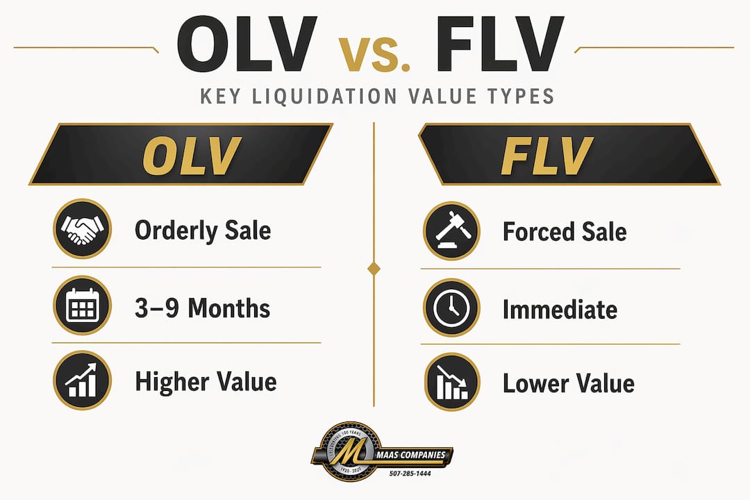 Infographic comparing OLV and FLV liquidation values