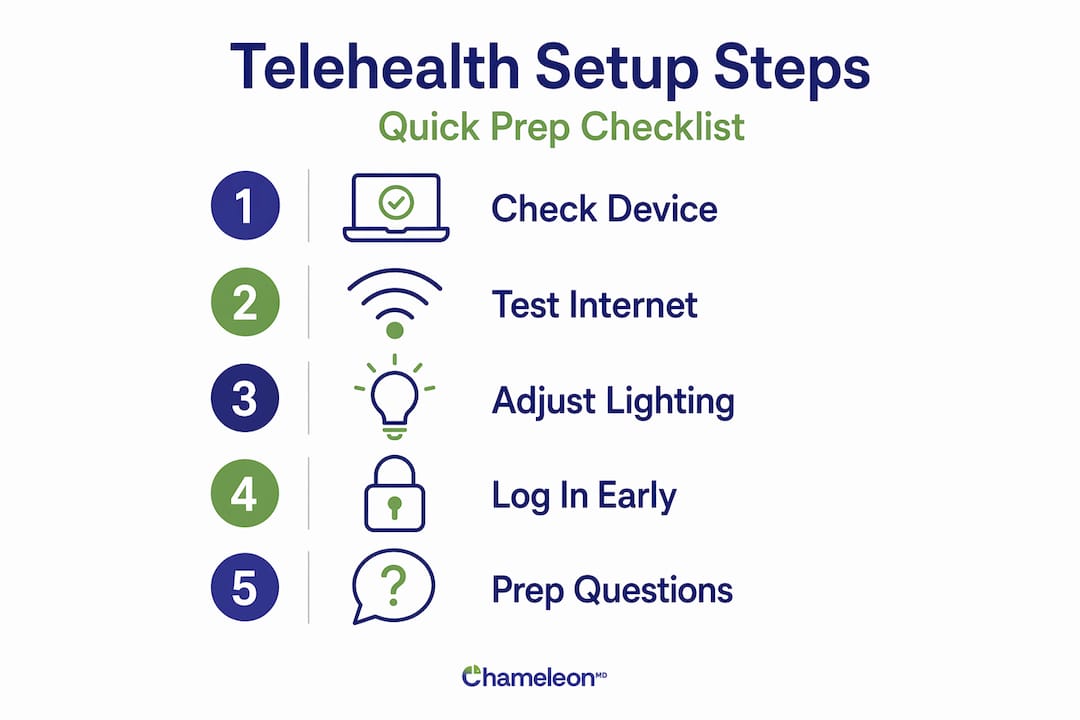 Infographic showing telehealth setup checklist in steps