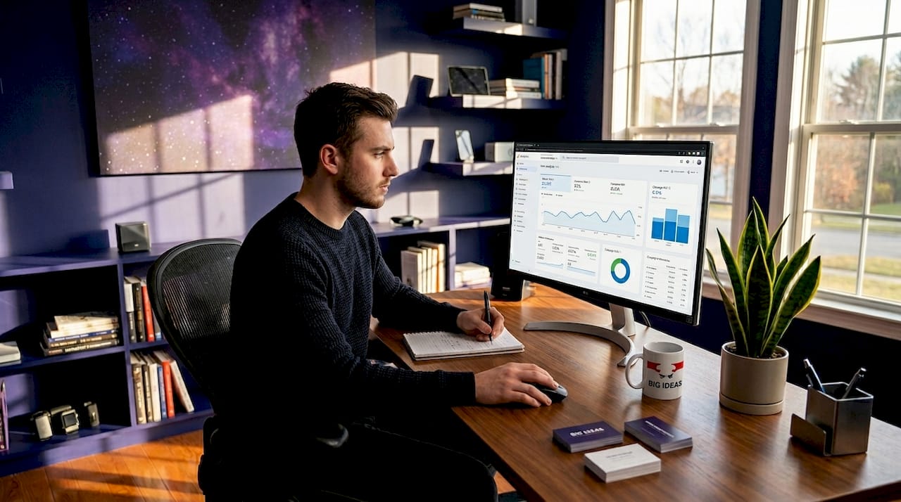 Marketer analyzing post-launch website analytics