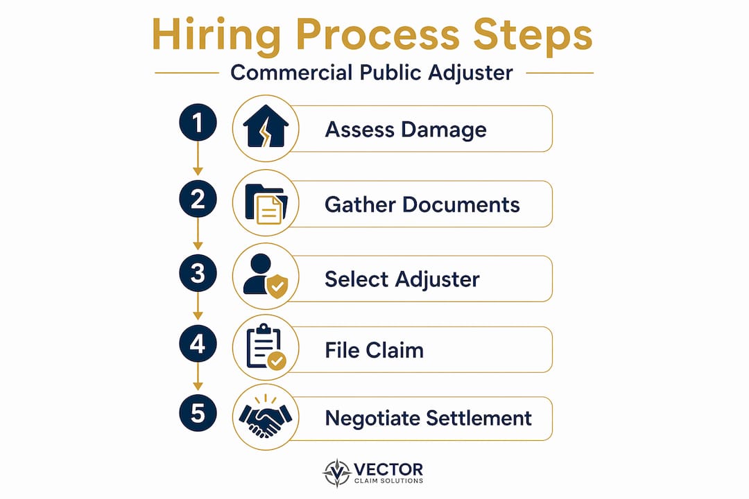 Infographic shows hiring steps for public adjuster