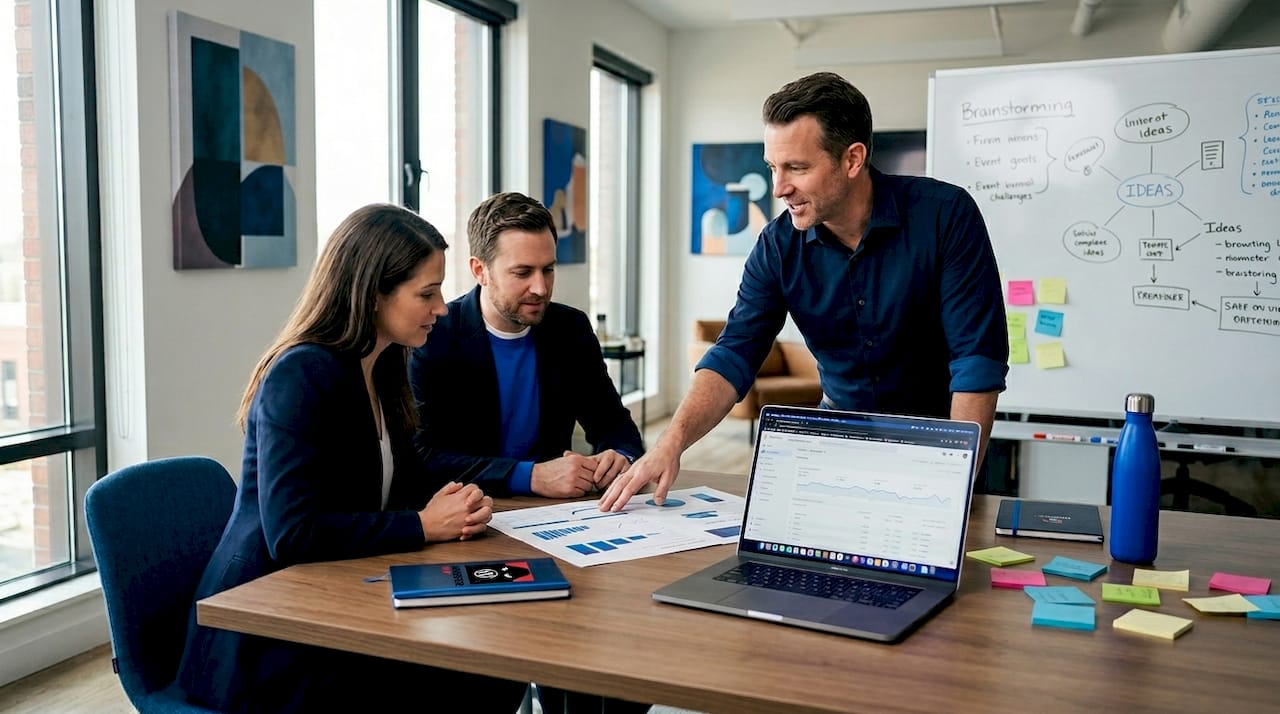 Team reviewing website analytics charts together
