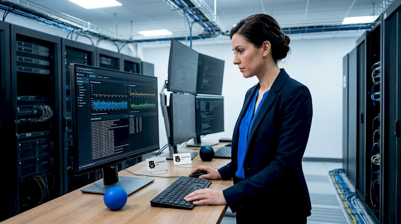 IT administrator checking server logs