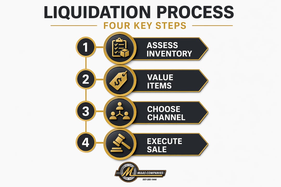 Four steps of surplus liquidation process infographic