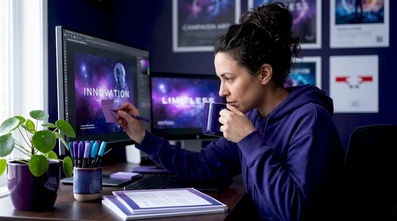 Designer reviewing advertising creative for compliance