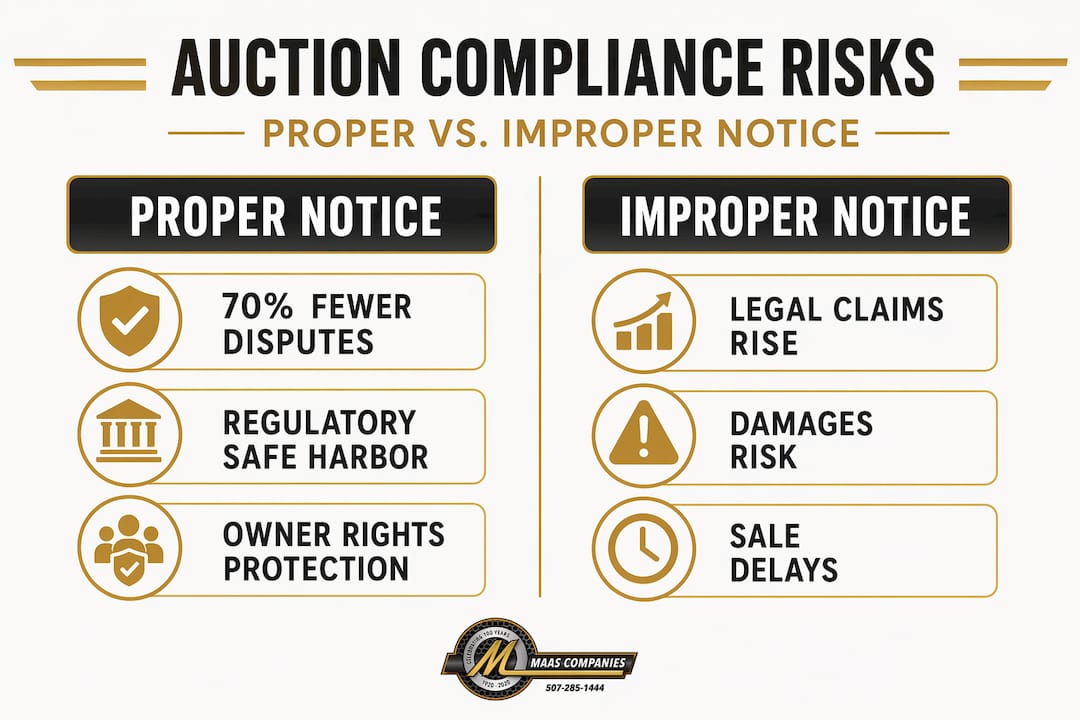 Infographic comparing proper and improper auction notice