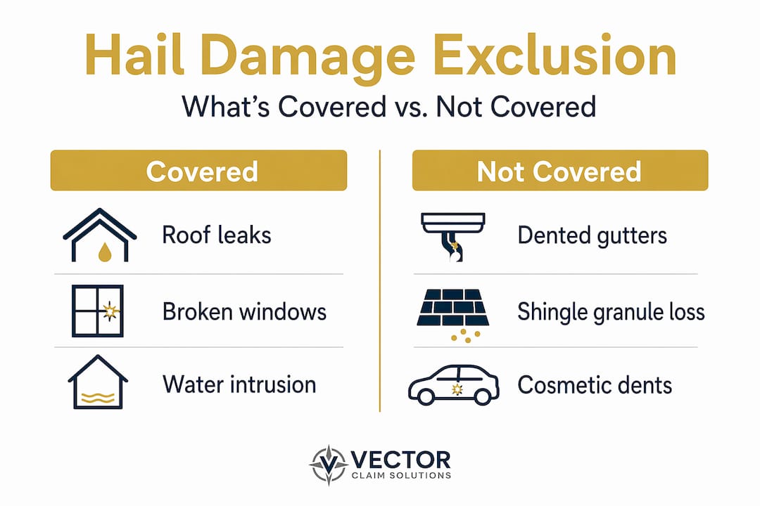 Infographic comparing covered vs. not covered hail damages