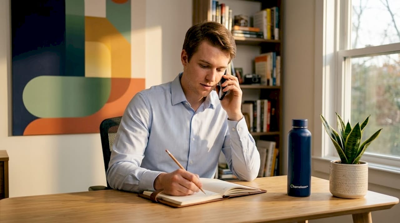 Employee making telehealth call at desk