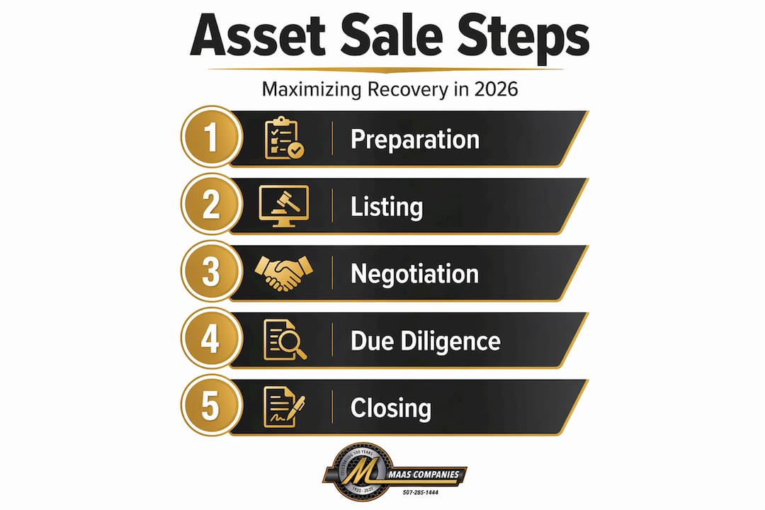 Infographic showing steps for industrial asset sale process