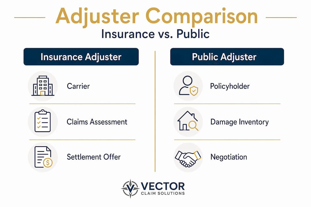 Infographic comparing public and insurance adjusters