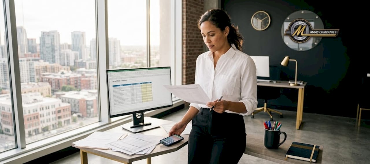 Manager reviewing asset sale schedule