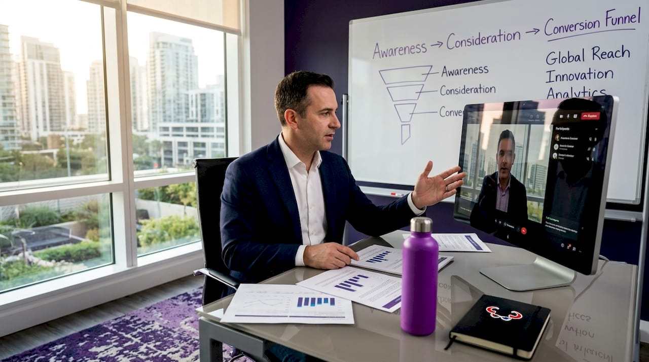 Marketing analyst discussing SEM campaign metrics