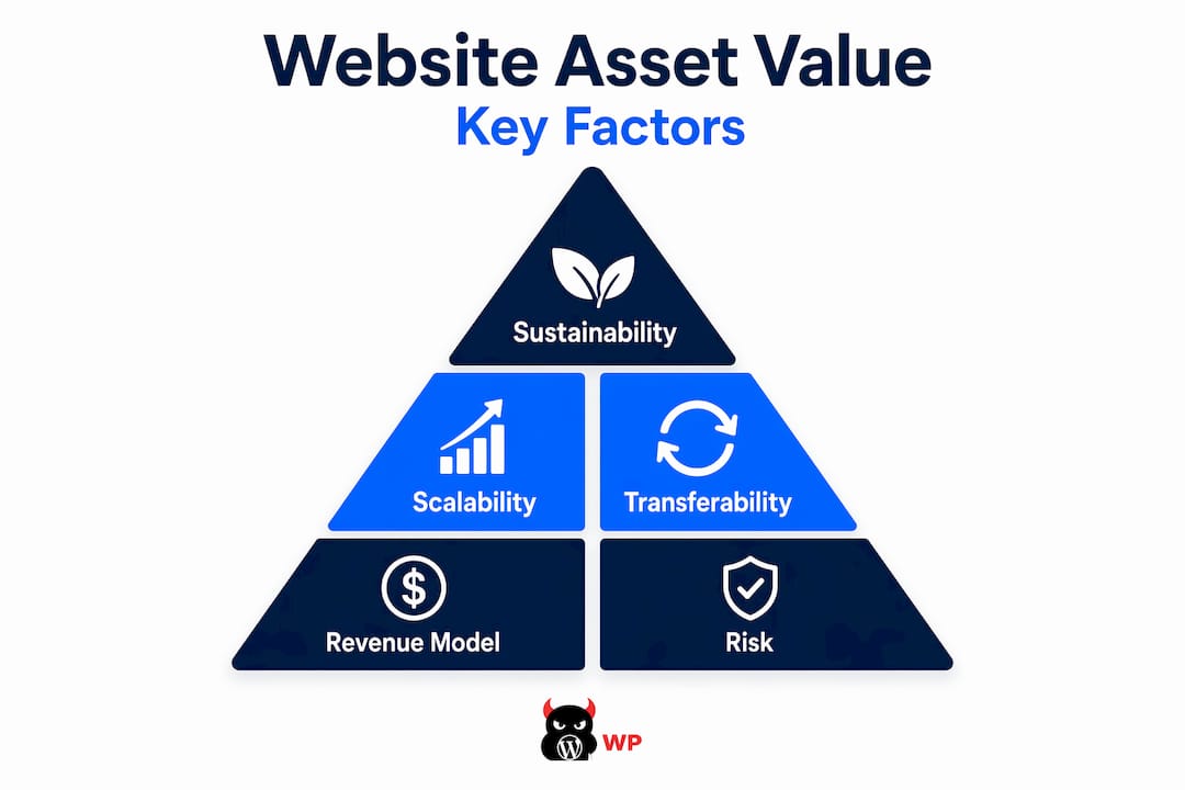 Infographic highlighting main website asset value factors