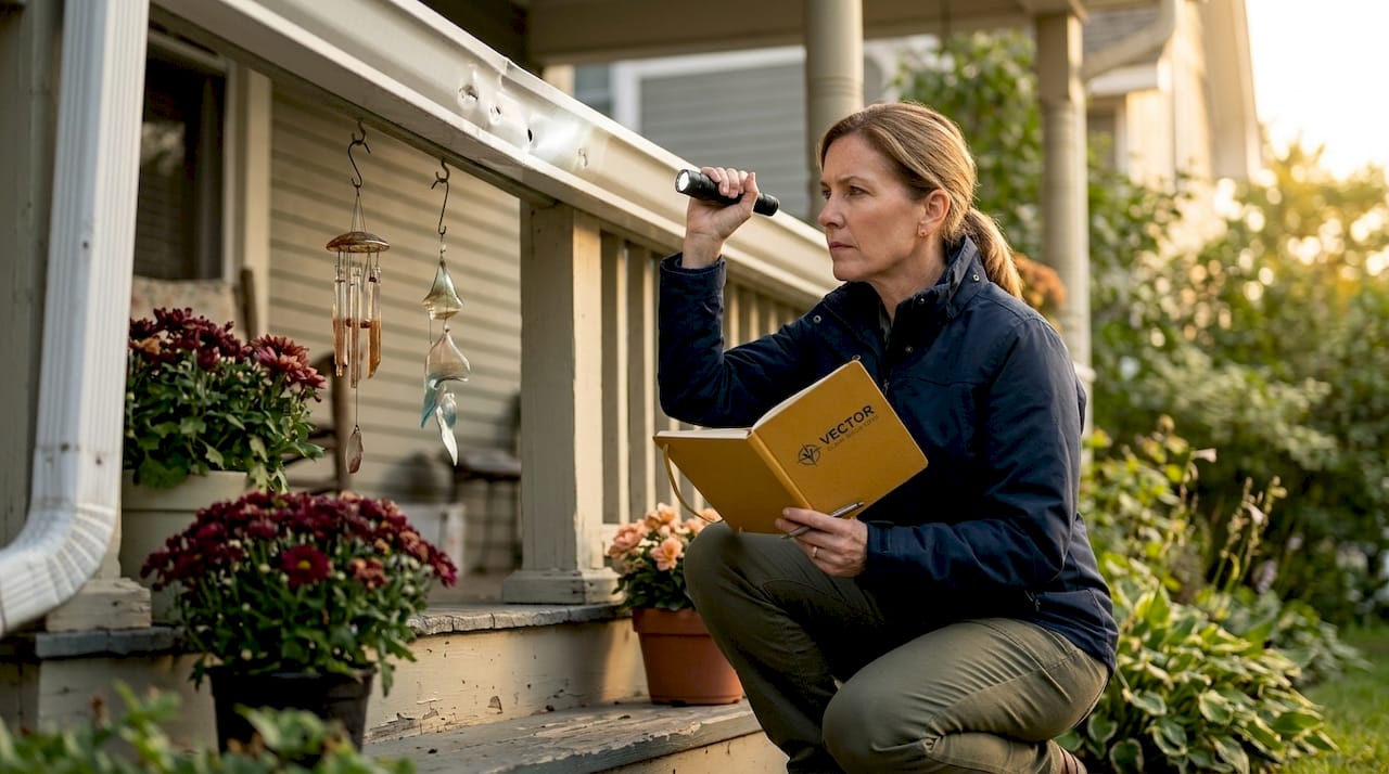 Homeowner documenting storm gutter damage
