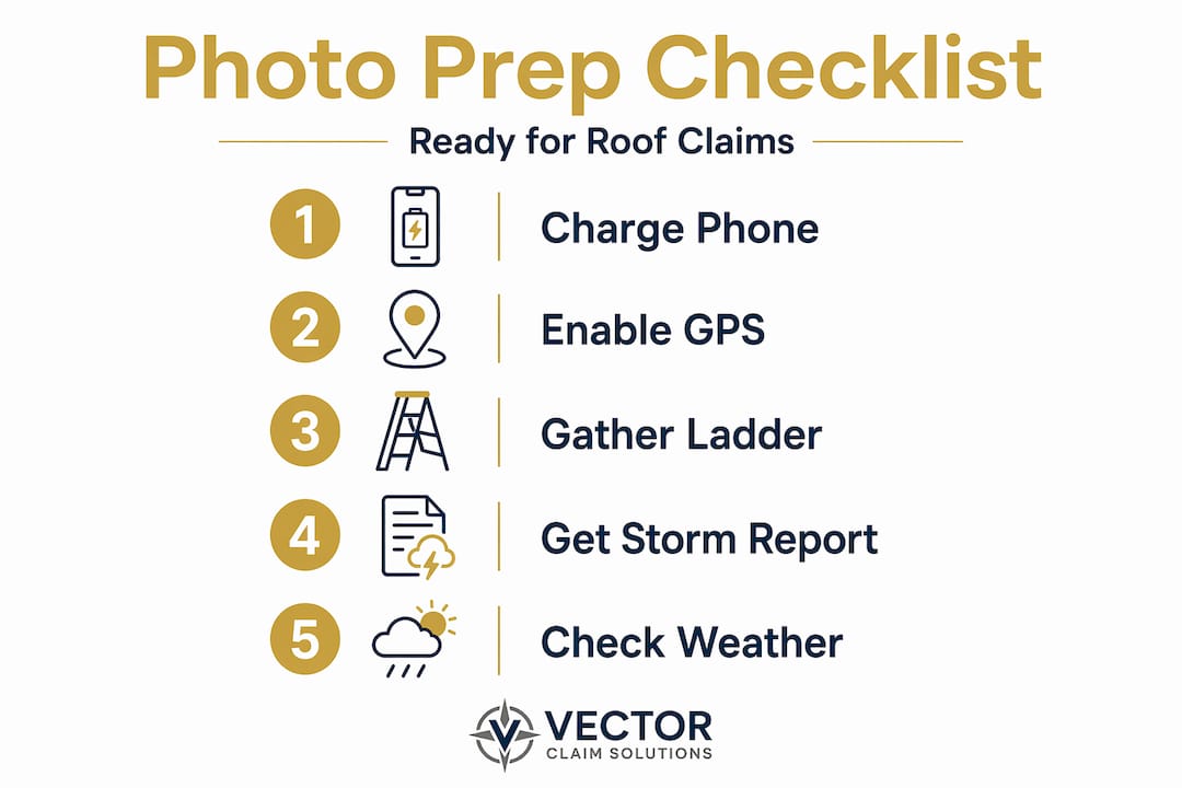 Infographic visualizing roof claim photo prep checklist