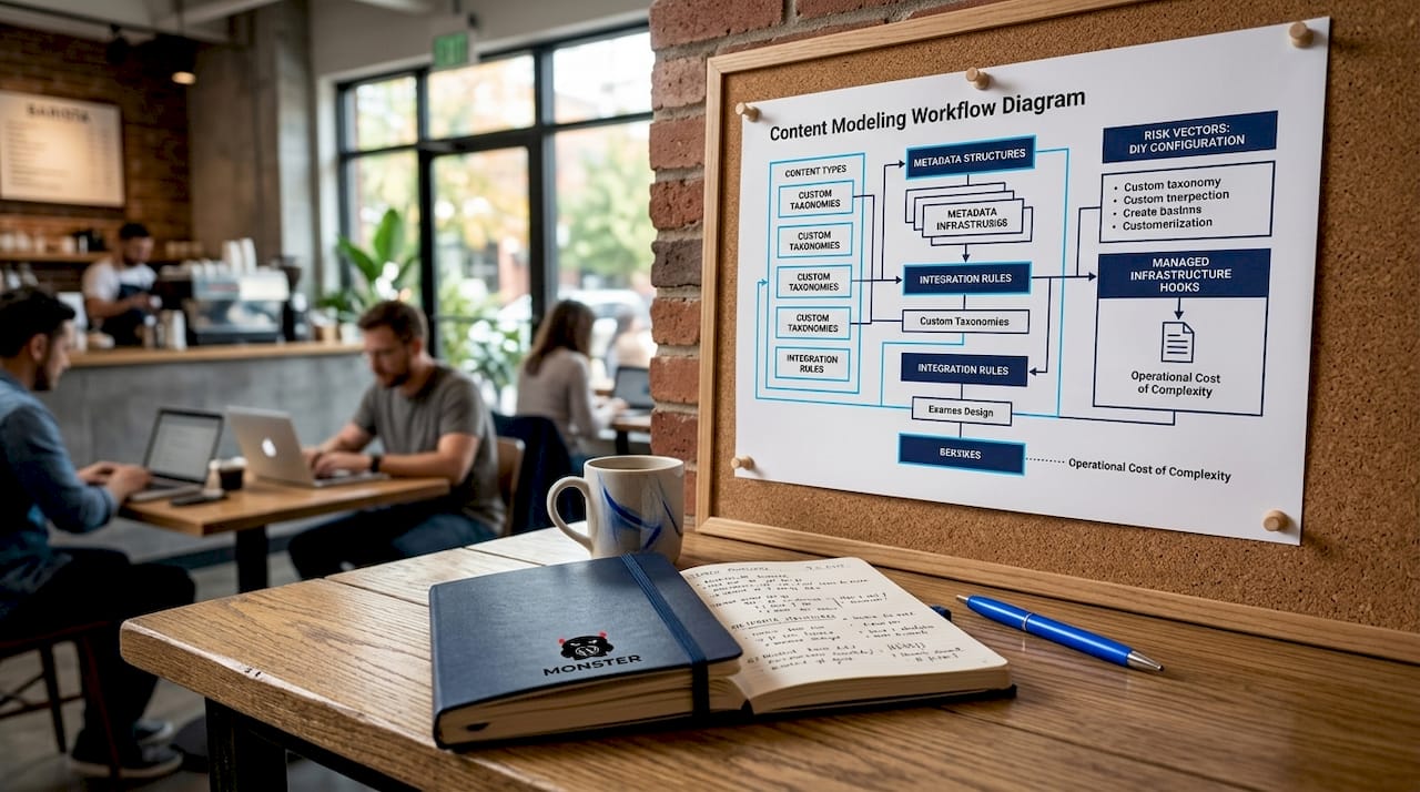 Printed content modeling workflow pinned on board