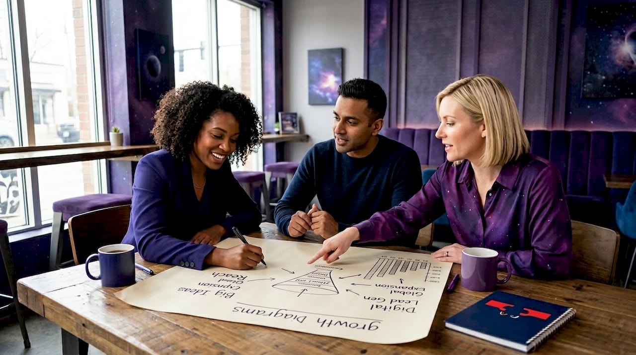Marketing team collaborating on scalable strategy